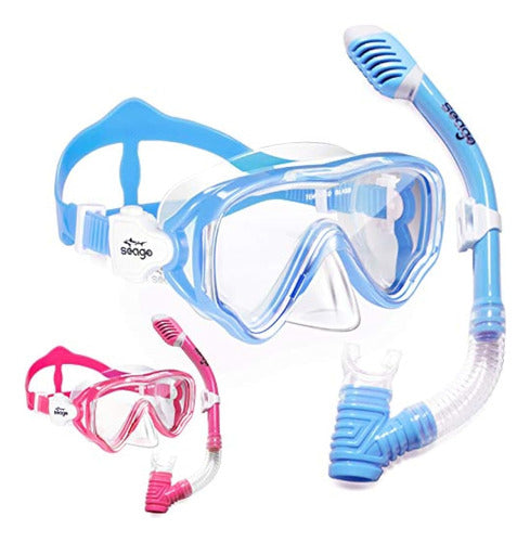 Seago 2 Pack Kids Snorkel Set Dry Top Snorkel Mask 0