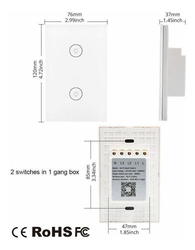 Interruptor Wifi De Luces 2 Botones  Tuya  Smart 3