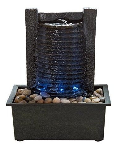 Pure Garden Three-Tier Waterfall Table Fountain with LED Lights 0