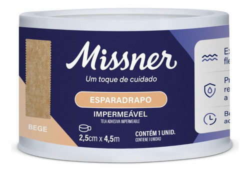 Esparadrapo Impermeável Bege Missner Rolo 2,5cmx 4,5m 3un 0