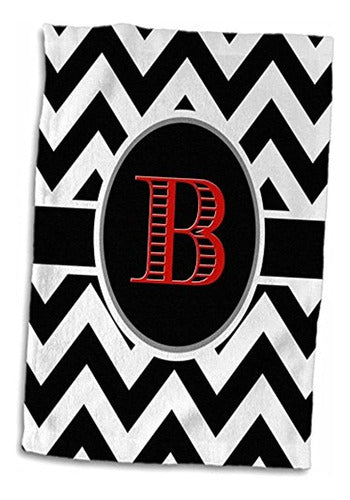 Toalla De Mano 3d Rose Black And White Chevron Monogram Red 1