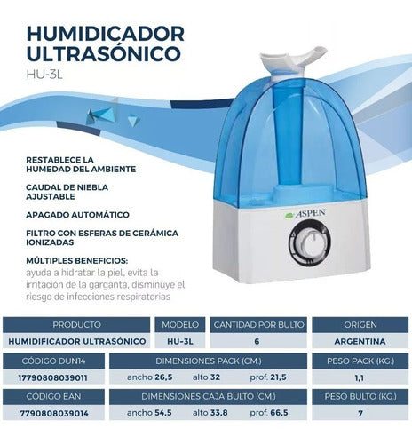 Ultrasonic Aspen 3L Humidifier HU-3L 4