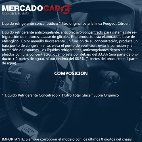 Total Organic Coolant for Peugeot 206 1.6 16v - 1 Liter 1