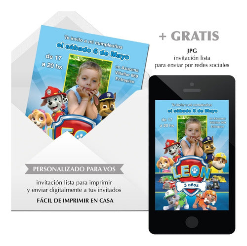 Foto Invitación Paw Patrol. Patrulla Canina. Lista. Digital 1