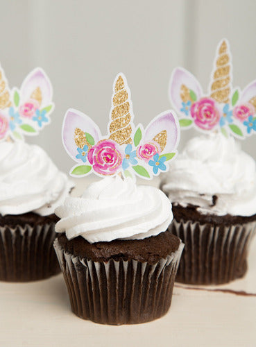 Pack X15 Toppers Para Cupcakes Muffins Unicornio 1