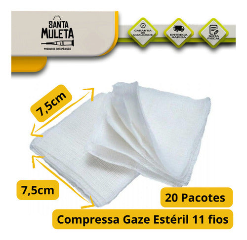 Compressa Estéril De Gaze 7,5cm X 7,5cm 11 Fios - 20 Pacotes 4