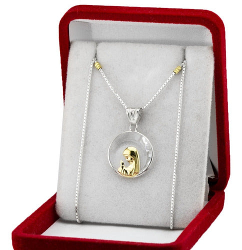 Large Silver and Gold Virgin Girl Pendant Necklace with Rock Crystal - Jewelry Set 0