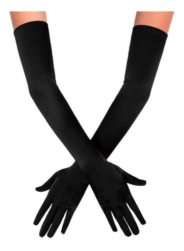 Party Store Guantes Largos De Dama 55cm Negro Blanco Disfraz Halloween 2