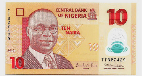 Fk Billete Nigeria 10 Naira 2010 Polimero Sin Circular. 0