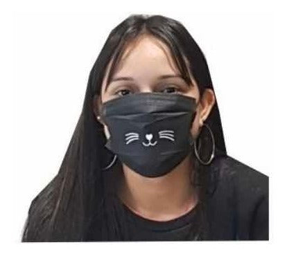 Mask Tapa Boca Barbijo X5 U. Negro Estampado 5