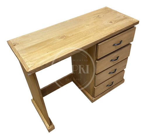 Rustic Desk with 4 Drawers 100x40cm Waxed Pine Style 4