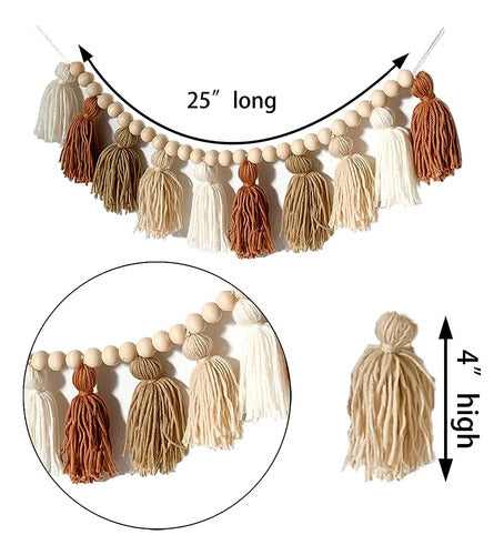 25  Boho Neutral Yarn Borland Garland Banner Con Cuentas De 1