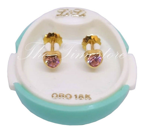 Lili Gold 18k Threaded Nut Earrings Heart Cubic 4mm Li-827 4