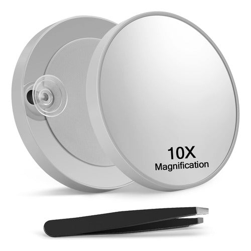 Macaki 10x Magnifying Mirror with 2 Suction Cups + Slant Tweezers in Grey 0