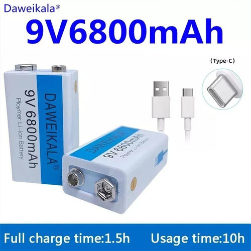 Pila 9v Recargable X Usb Tipo C 6800 Mah Super Capacidad 1