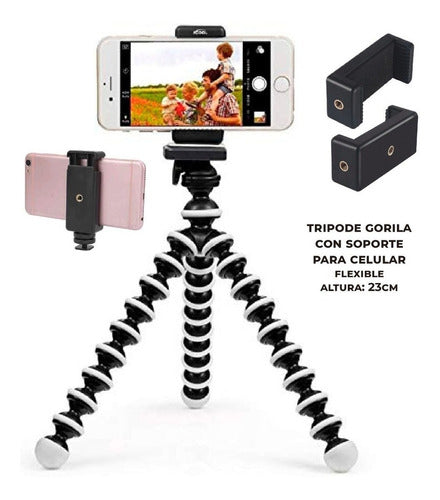 Kit Tripod 25 cm Flexible for Camera/Cell Phone + Adapter 1