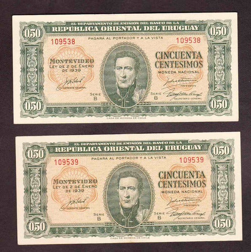 Brou 50 Centésimos (1966) Par Correlativos Serie B 0