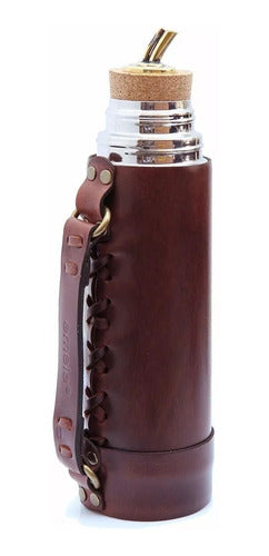 Emele 750ml Brown Leather Steel Thermos Gift for Men and Women 0