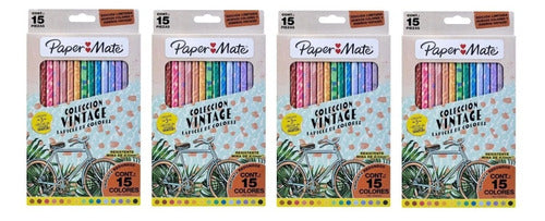 4 Cajas De Lapices De Colores Paper Mate Vintage X15 Colores 0