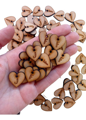 Set of 100 2cm Hearts with Engraved Initials MDF Fibrofacil 0