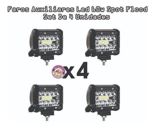 Arias 4 x 60W LED Auxiliary Lights Kit Total 240W Spot Flood 4x4 3