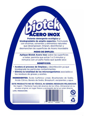 BioTek Detergente Limpia Acero Inoxidable 100% Ecológico 2