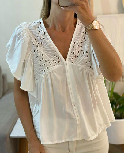 Generic Blusa Poplin Detalles Broderie Mujer Adulto 1