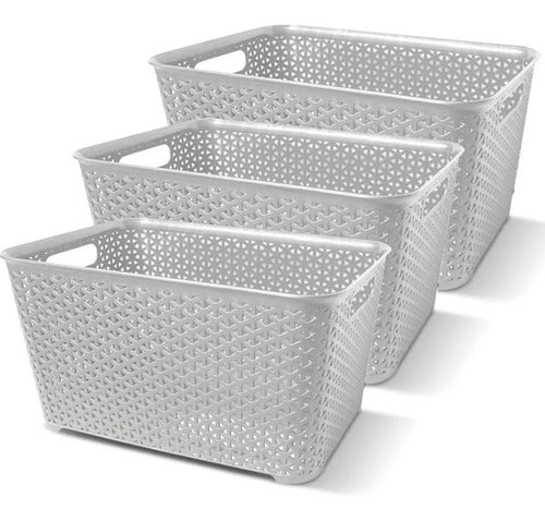 Colombraro Large Rattan Style Plastic Baskets - Set of 3 0