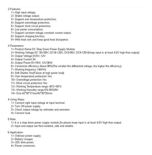 Reductor Step Down Regulador 9v - 120v Dc  A: 5v 3a Dc  Emn 2