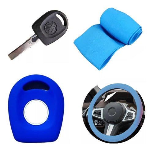 NL Steering Wheel Cover + Silicone Key Case - Vw Suran Fox - Blue 0