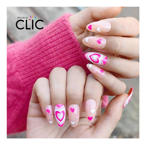 Clic Press On Almond Pink Love Nails - 24 Units 1