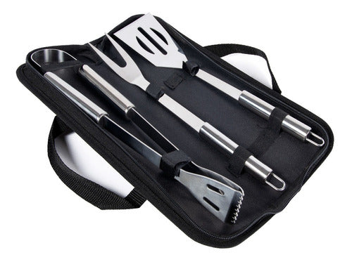 Set Barbacoa 3 Piezas, Juego Parrillero Ac. Inox. + Estuche 0