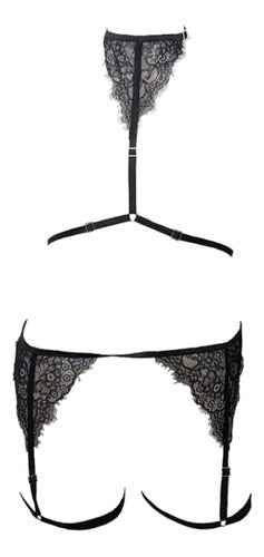 Feminine Lingerie Set: Lace Choker Harness and Garter Belt 0