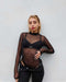 Black Long Sleeve Sheer Microtulle Bodysuit Top 1