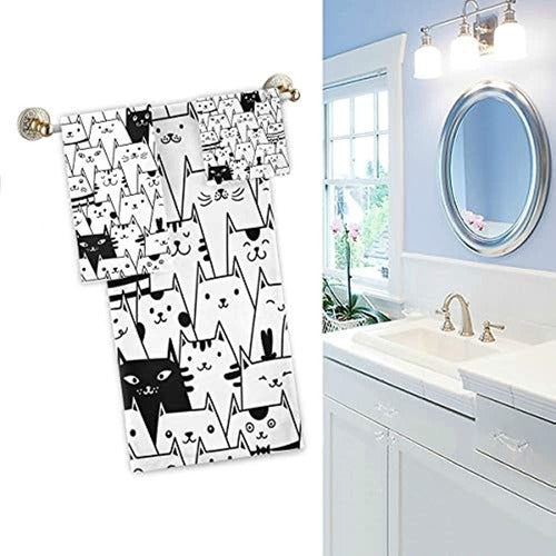 Naanle Cute Cartoon Black White Cats Luxury Decorative Set 2