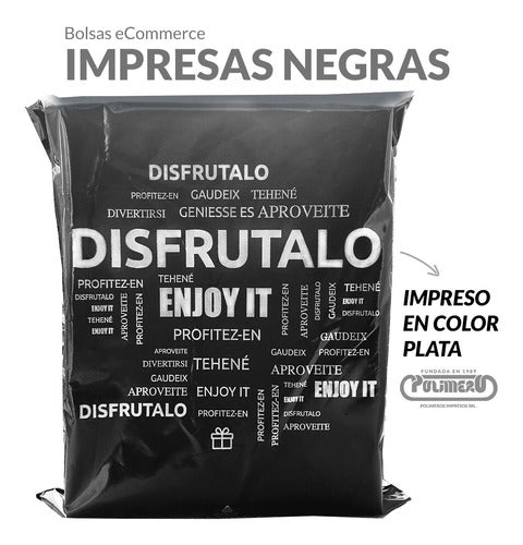 POLIMEROS IMPRESOS 200 Sobres Bolsas Ecommerce Disfrutalo Negras N°2 30x40+5 1