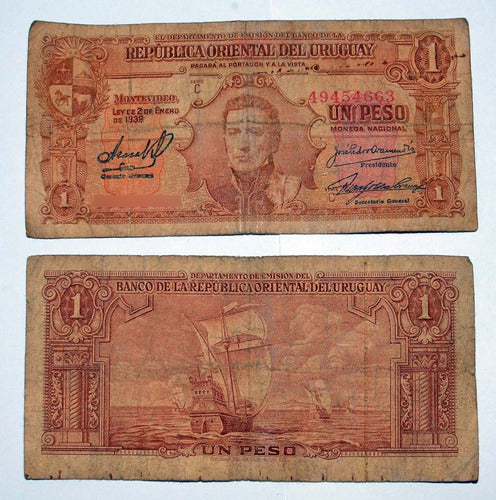 Antiguos Billetes De Un Peso Uruguayo, Serie  C  De 1939 0