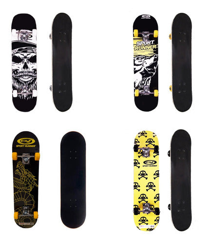 El Mundo del Juguete Premium Professional Skateboard with Black and White Skull Design 0