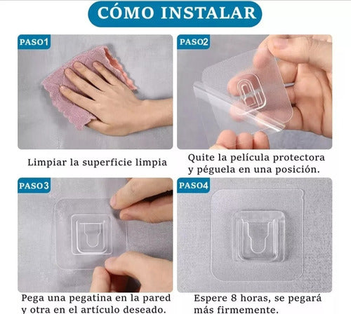 Pack X4 Autoadhesivo Adhesivo Gancho Resistente Doble Pared 4