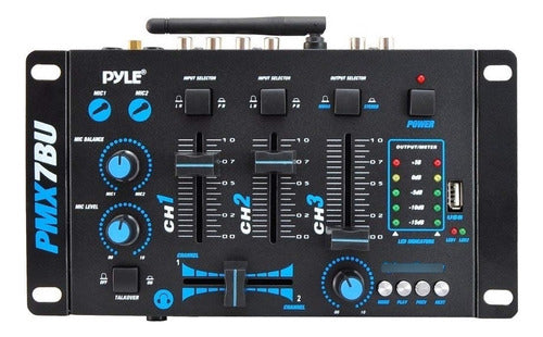 Pyle Pmx7bu Bluetooth 3 Channel Dj Mp3 Mixer Mic Talkover 3