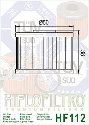 Filtro Aceite Honda Xr 400 Tornado Hiflofiltro Hf112 Ryd 1