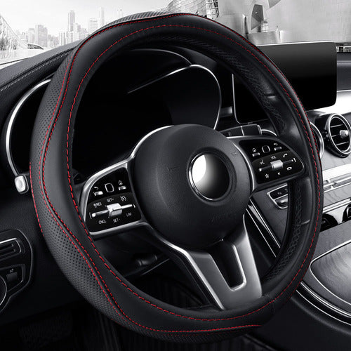 Tapha Microfiber Leather 15 Universal Fit Car Steering Wheel Cover Black with Red Accent 1