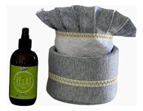 Relax Set with Cotton Facecloth, Textile Perfume, and Fabric Basket Gift - Original Present 0