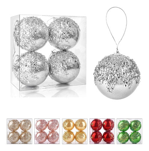 4-Piece Silver Christmas Ball Ornaments Set 10cm Each 0