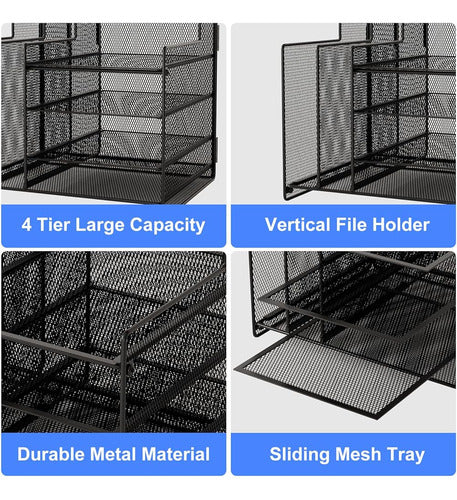 Kuntine.B Desk Organizers with File Support, Black 4-Tier Letter Tray 2