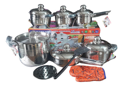 12-Piece Stainless Steel Cookware Set - Silver Color 0