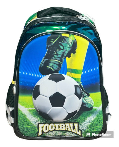 Child School Backpack Soccer Green Blue 0