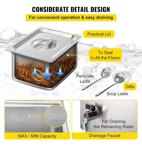 Calentador De Alimentos Comercial Vevor 6x1/6gn, Baño María 4