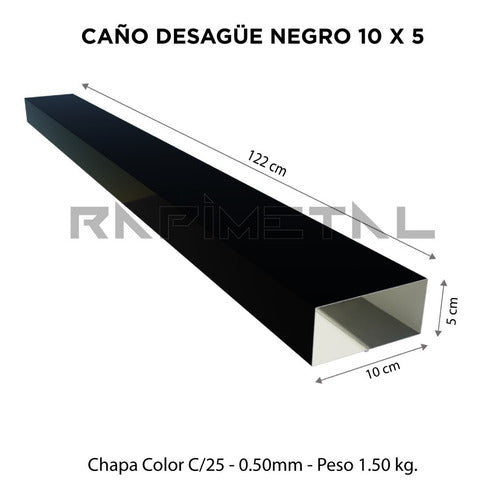 Zingueria Caño Desague Negro 10 X 5 Rectangular 1,22 Metros 1