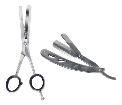 Professional 6.5'' Hair Thinning Scissor and Stainless Steel Razor Set 0